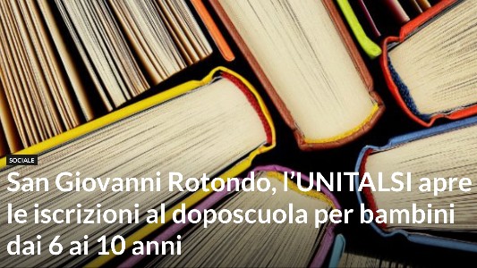 L’Unitalsi di San Giovanni Rotondo apre al doposcuola per bambini dai 6 ai 10 anni